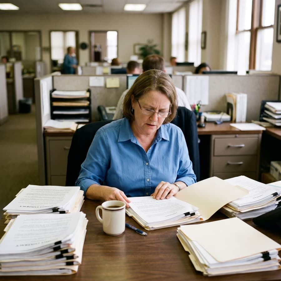 A procurement desk — vetting a supplier before the signature, not after.