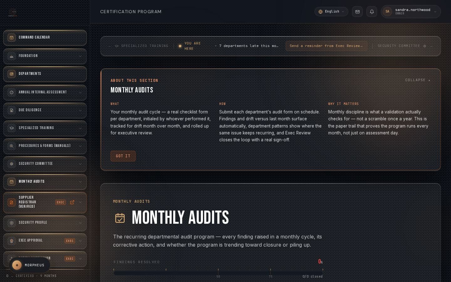 Monthly Audits inside CommandCenter, for Northwind Foods Inc.